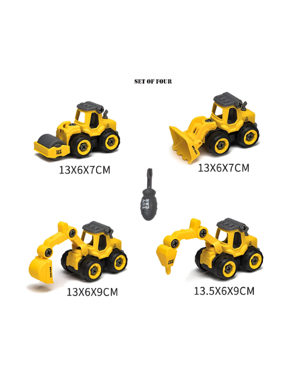 JCB Excavator Toy Set for Kids – Inspired Pack of 4 Construction Vehicles with Screwdriver – Build & Play Trucks for Boys & Girls LMI11185.