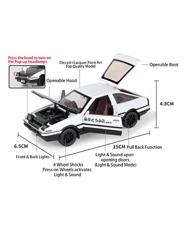 Toyota AE86 Trueno Diecast Car Model – Alloy Pull Back Japan Sports Car Toy for Kids | Tokyo Drift Racer Scale 1:30 TV5809.