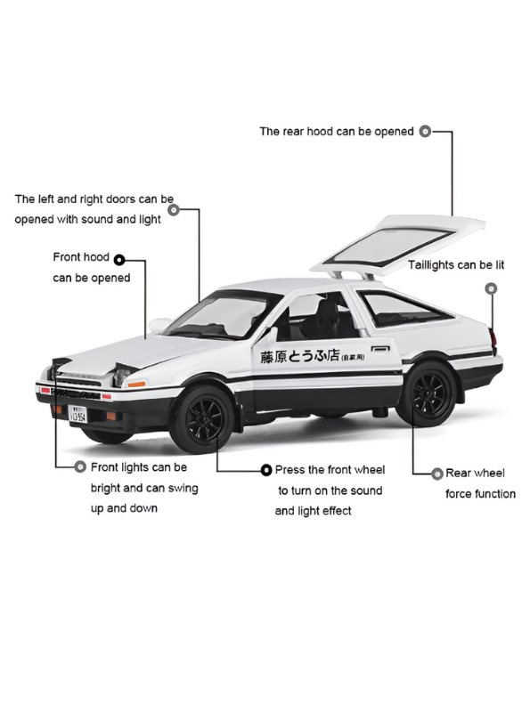 Toyota AE86 Trueno White Diecast Car Model – Alloy Pull Back Japan Sports Car Toy for Kids | Tokyo Drift Racer Scale 1:30 TV5809.