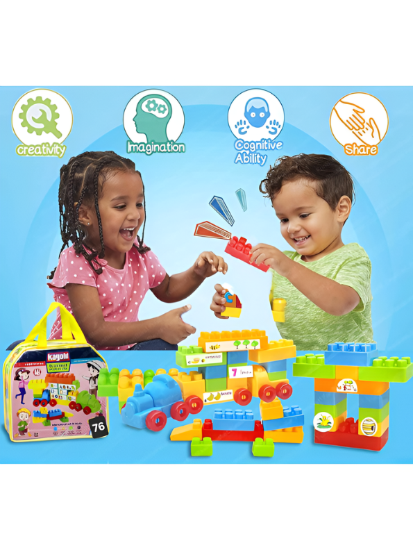 Kagofit 76 Pcs Educational Soft Building Blocks Playset with Storage Bag for Kids LMI7513