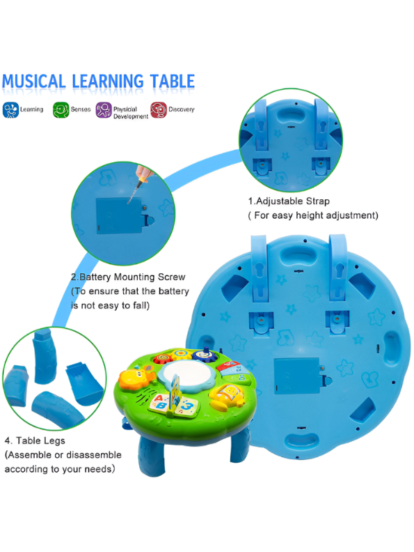 2-in-1 Musical Learning Table for Toddlers - Educational Baby Activity Center with Lights, Piano, Drums, and Hanging Crib Straps for Infants Aged 6+ Months Kids TV4207