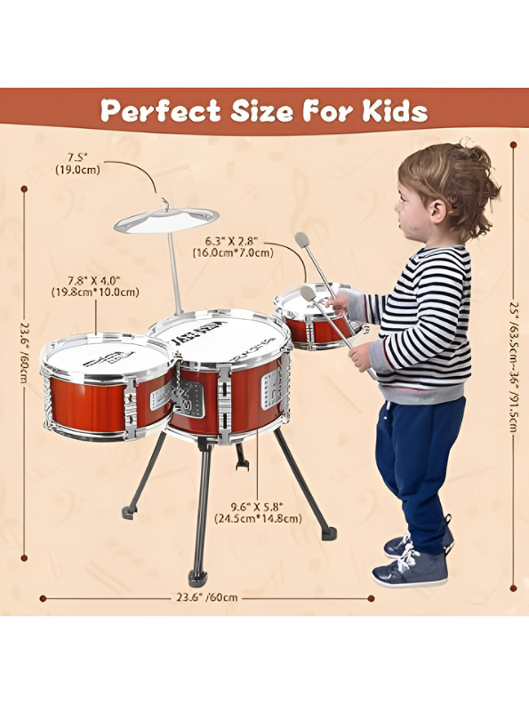 Kids Drum Set – 3 Mini Drums with Cymbal & Drumsticks, Musical Instrument Toy for Boys & Girls (Age 5+) TV7065