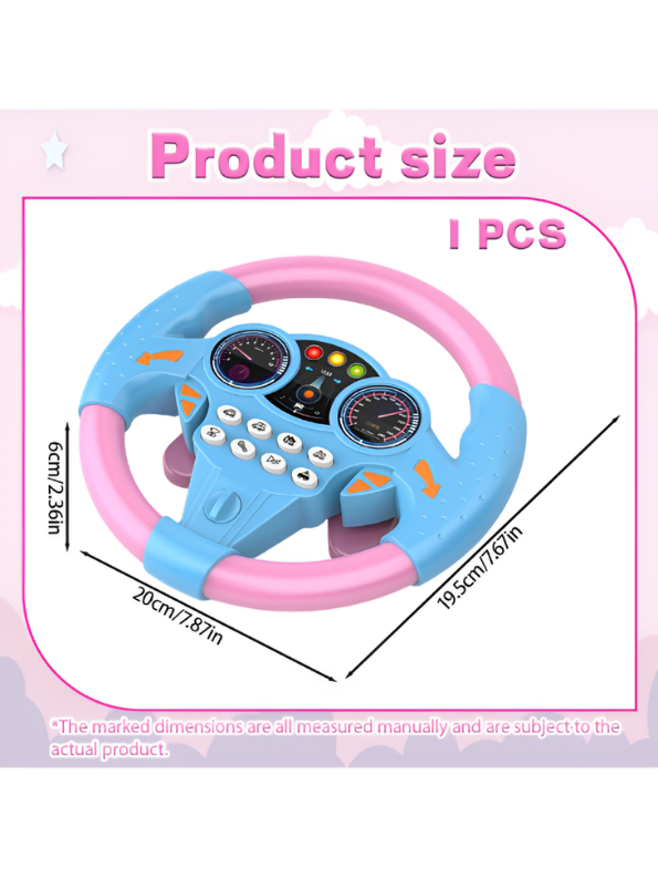 Kids Interactive Driving Steering Wheel Toy with 360° Rotation, Sound Effects & Suction Cups Pink MD514