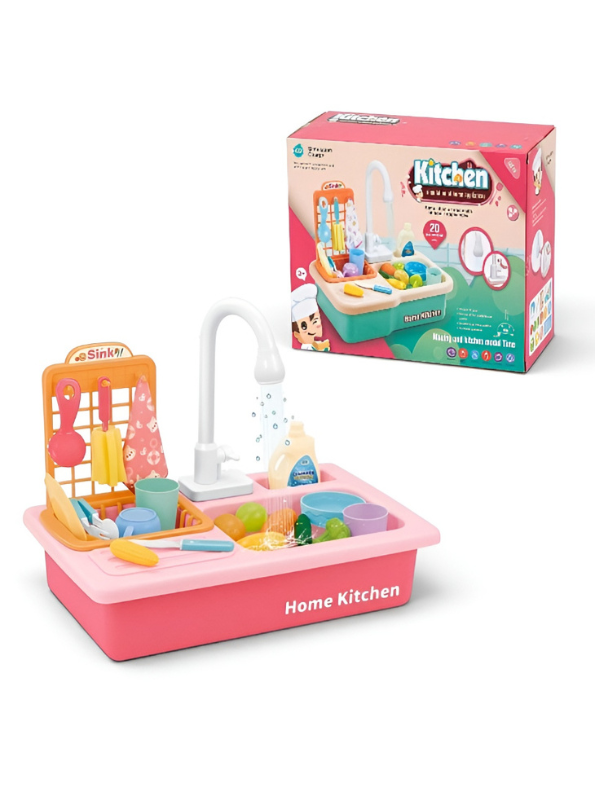 Kids Kitchen Sink Toy with Running Water – 20 Pcs Play Kitchen Accessories Set TV4609