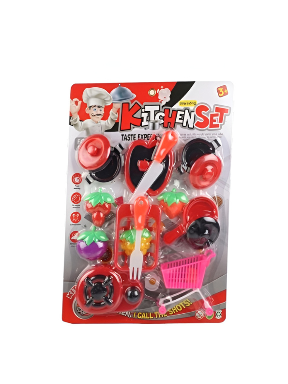 Kids Play Kitchen Set – Cutting Fruits & Vegetables Toy with Cart & Stove TV1414.