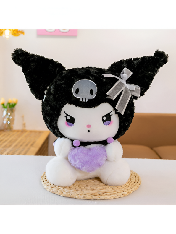 Black - Kuromi Soft Plush Toy 10 Inch – Cute Sanrio Stuffed Animal with Purple Heart LMI15435