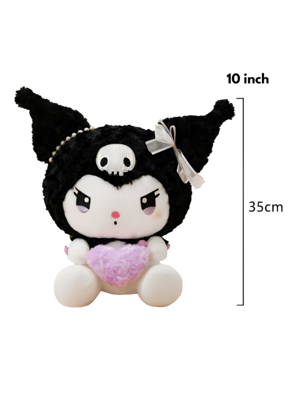 Black - Kuromi Soft Plush Toy 10 Inch – Cute Sanrio Stuffed Animal with Purple Heart LMI15435