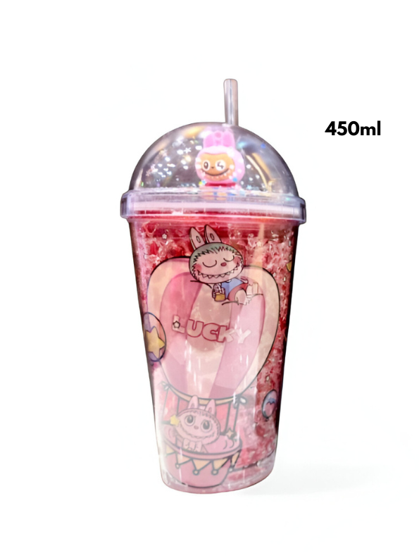 Red - Labubu Sipper Cup with Straw 450ml – Cute Leak-Proof Water Bottle for Kids & Collectors NOVGBT-50002.