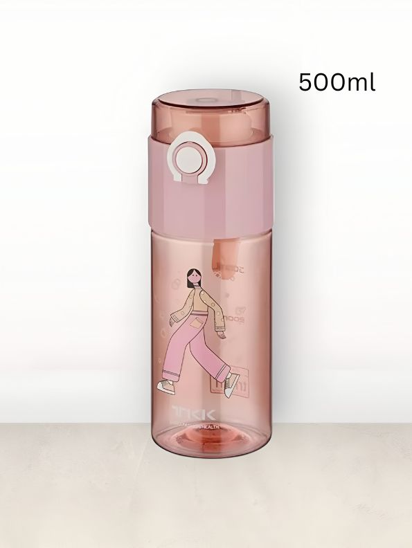 Pink - Lady Print Water Bottle – 500ml Feminine Design Water Bottle for Girls | Durable, Cute & Leak-Proof NOV3300.