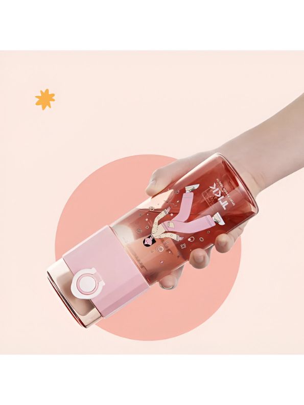 Pink - Lady Print Water Bottle – 500ml Feminine Design Water Bottle for Girls | Durable, Cute & Leak-Proof NOV3300.