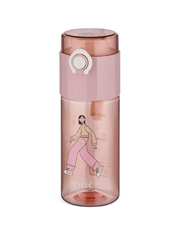 Pink - Lady Print Water Bottle – 500ml Feminine Design Water Bottle for Girls | Durable, Cute & Leak-Proof NOV3300.