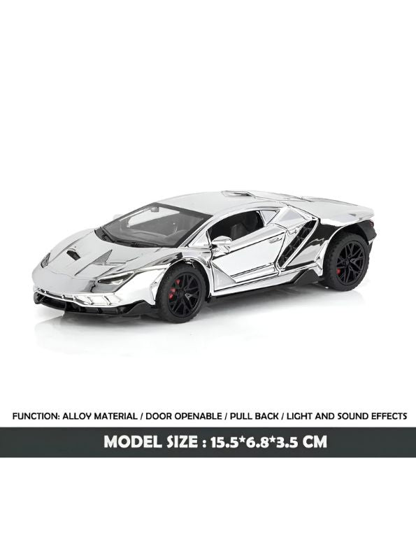 Silver - Lamborghini Centenario – Diecast Model Car Premium Collectible Toy Scale - 1:32 – Acrylic Display Case .