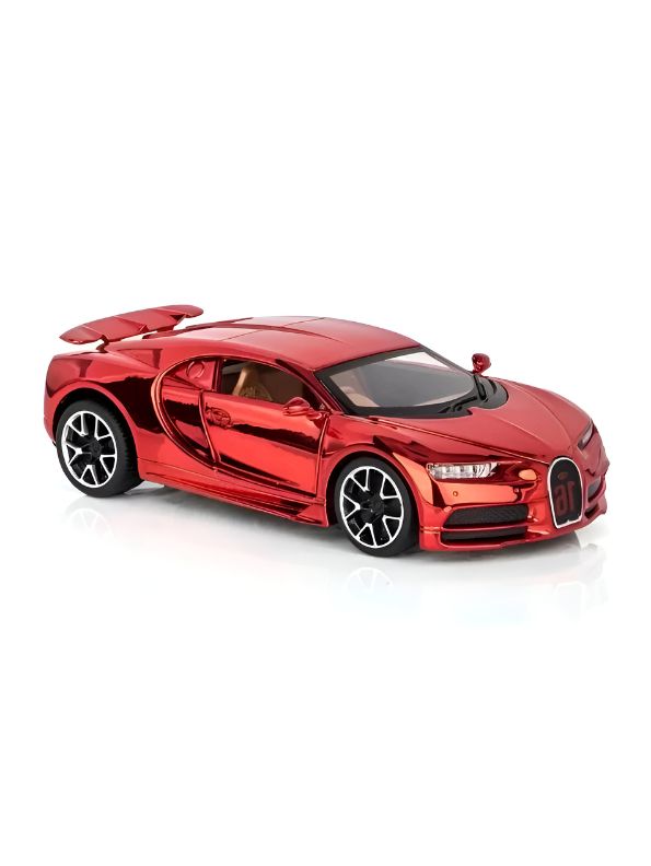 Red - Bugatti Chiron – Diecast Model Car Premium Collectible Toy Scale - 1:32 – Acrylic Display Case .