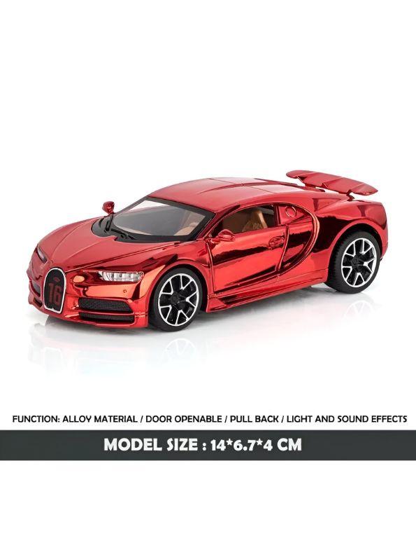 Red - Bugatti Chiron – Diecast Model Car Premium Collectible Toy Scale - 1:32 – Acrylic Display Case .