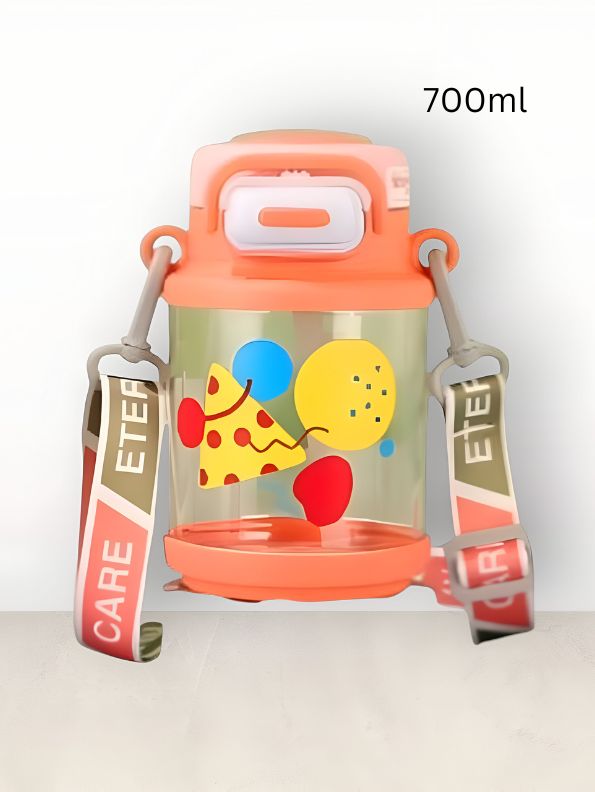 Orange - LittleSip – 700ml Kids Straw Water Bottle with Strap | Adorable Leakproof Design for School & Travel NOV6326.