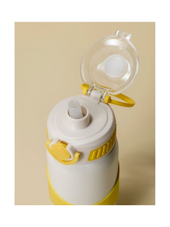 Yellow - LittleSip – 500ml Stainless Steel Push Bottle for Youngsters – Leak-Proof & BPA-Free, Perfect for School & Play NOV5234.