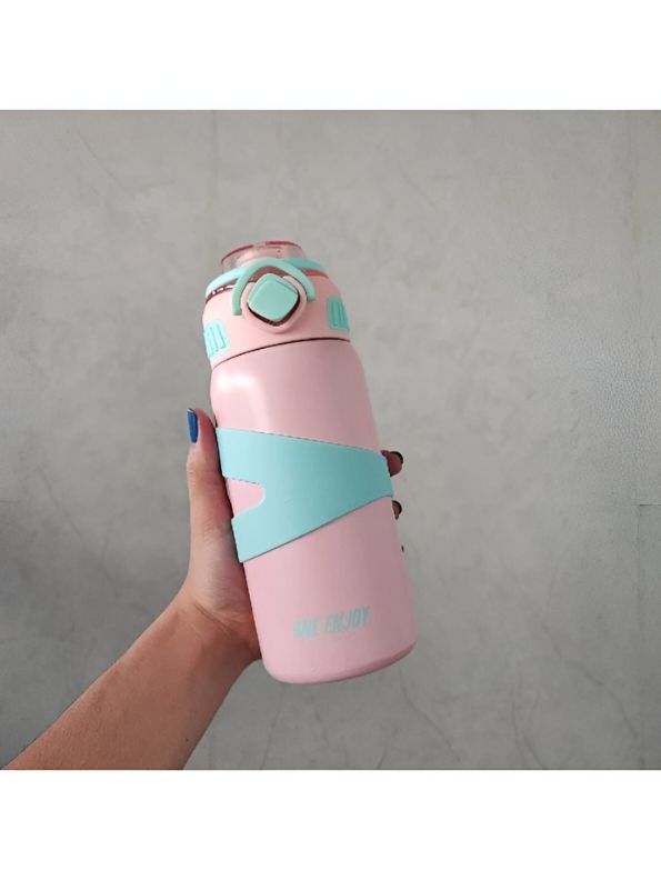 Pink - LittleSip – 500ml Stainless Steel Push Bottle for Youngsters – Leak-Proof & BPA-Free, Perfect for School & Play NOV5234.