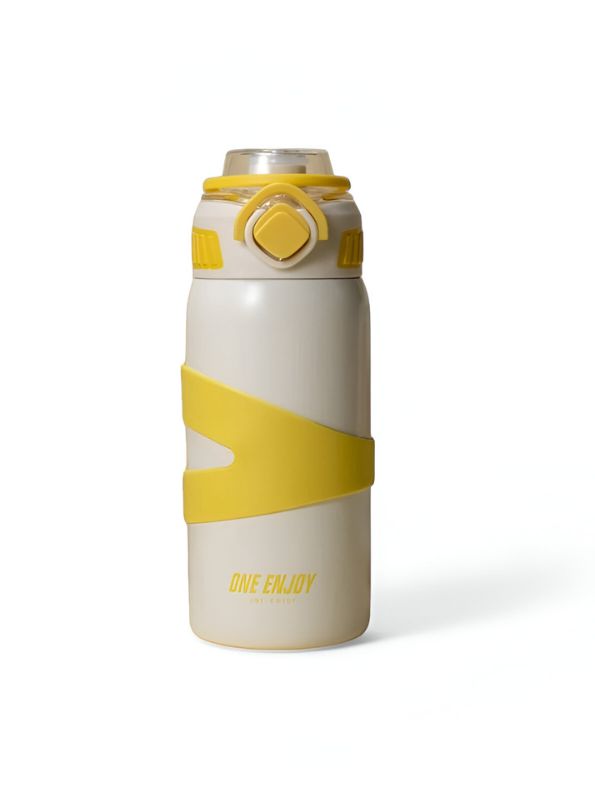 Yellow - LittleSip – 500ml Stainless Steel Push Bottle for Youngsters – Leak-Proof & BPA-Free, Perfect for School & Play NOV5234.