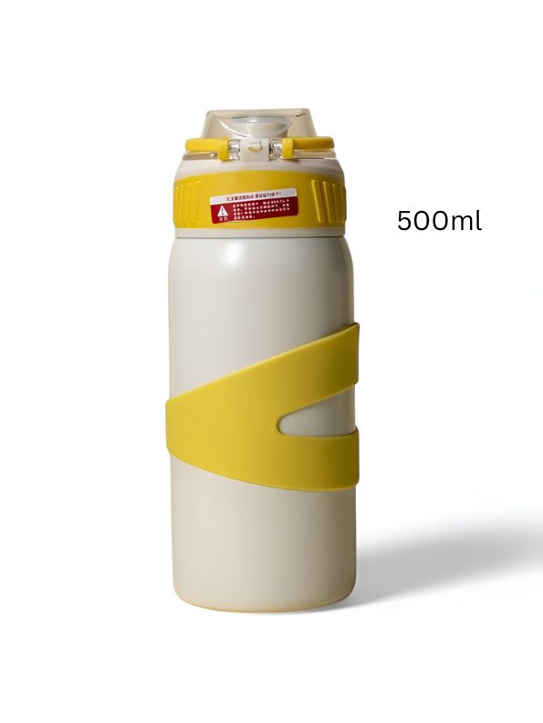 Yellow - LittleSip – 500ml Stainless Steel Push Bottle for Youngsters – Leak-Proof & BPA-Free, Perfect for School & Play NOV5234.