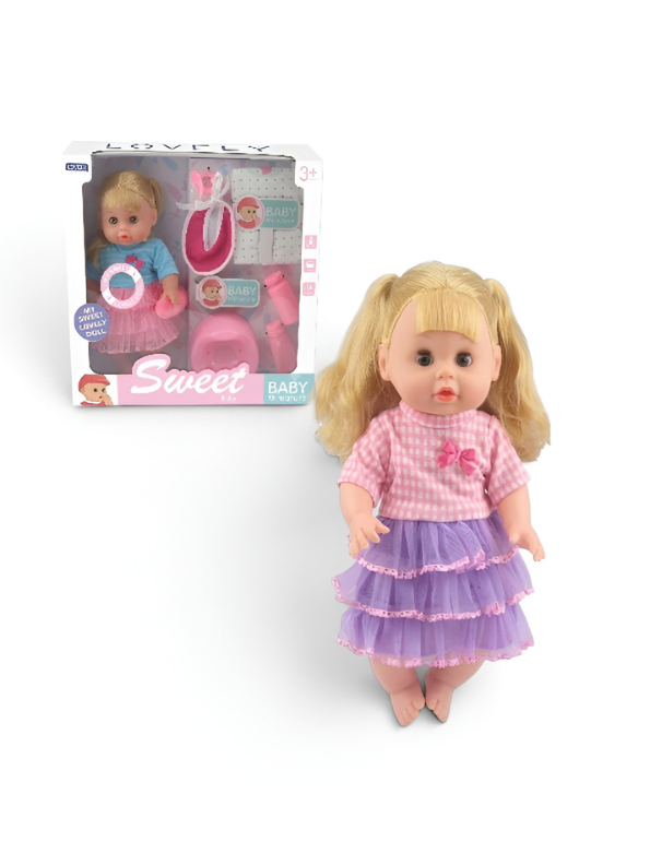 Lovely Pretend Play Baby Doll Set – Blonde Doll in Pink Bottle, and Pacifier TV3648