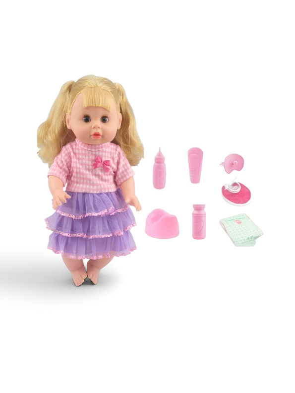 Lovely Pretend Play Baby Doll Set – Blonde Doll in Pink Bottle, and Pacifier TV3648