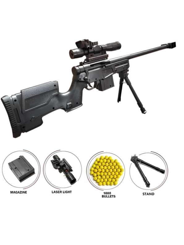 M24 Sniper Rifle Style Toy Gun for Kids with Scope, Laser Sight, Bipod Stand, Removable Magazine & BB Bullets LMI13849