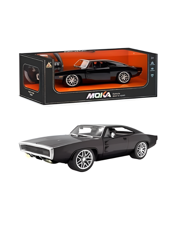 MOKA Vintage RC Muscle Toy Car – Black Remote Control Racing Car with Rechargeable Battery and Automatic Openable Doors TV633