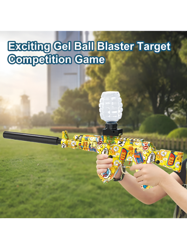 MP5 Electric Gel Ball Blaster Gun – Dual Mode Splatter Gun with Graffiti Finish, Silencer, Goggles & Rechargeable Battery for Outdoor Games MD88