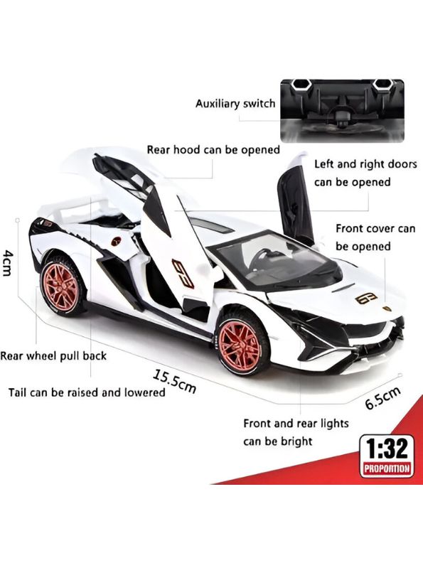 MUBCO Lamborghini Centenario 63 Diecast Car – Metal Pull Back Toy Car with Sound & Light Scale 1:32.