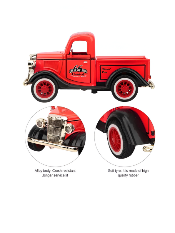Red - MY66 Classic Truck Diecast Model Car – Retro Alloy Metal Toy with Pull Back Action & Sound | Collector’s Vintage Style Vehicle.