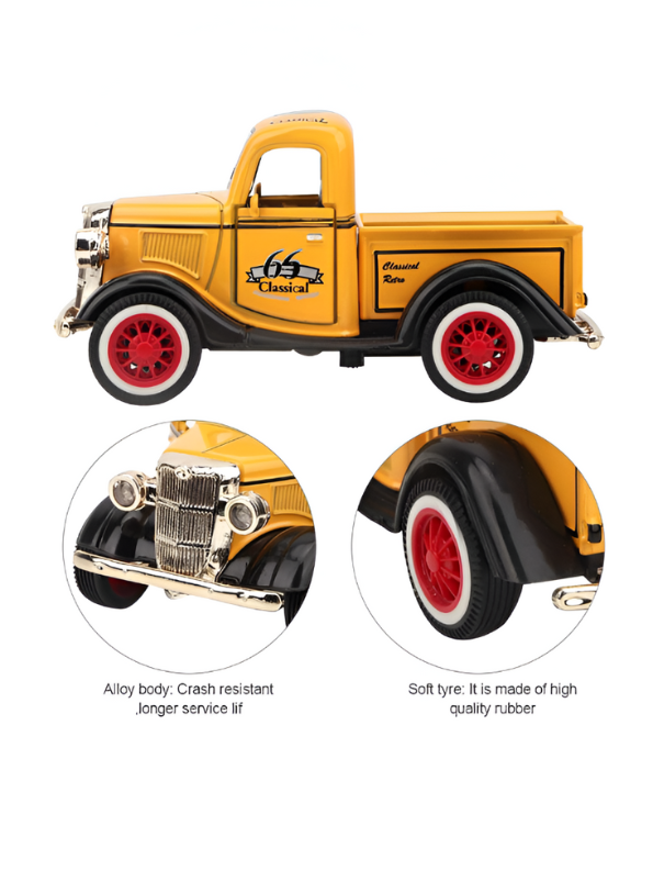 Yellow - MY66 Classic Truck Diecast Model Car – Retro Alloy Metal Toy with Pull Back Action & Sound | Collector’s Vintage Style Vehicle.
