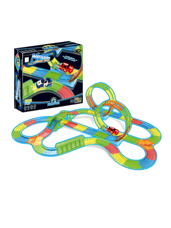 Magic Luminous Race Track Set - 316 Pcs Glow-in-the-Dark Flexible Toy Track with 2 B/O Light-Up Cars LMI10472.