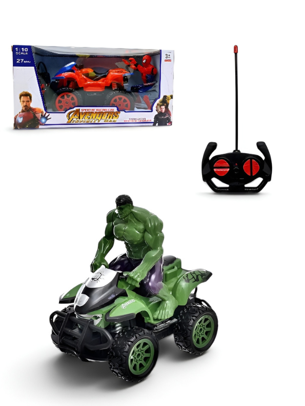 Marvel Avengers Hulk Remote Control ATV Quad Bike Toy – 1:10 Scale RC Racing Car with Wireless Remote, Green Superhero Action Figure Vehicle for Kids Boys Age 3+ TV4669.