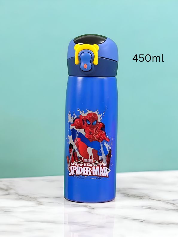 Blue - SpideySip - Marvel Avengers Stainless Steel Water Bottle 450ml – Push Button Sipper for Kids | Leakproof & BPA-Free NOV8419.
