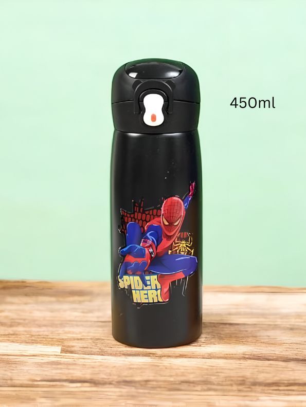 DarkSpider - Marvel Avengers Stainless Steel Water Bottle 450ml – Push Button Sipper for Kids | Leakproof & BPA-Free NOV8419.