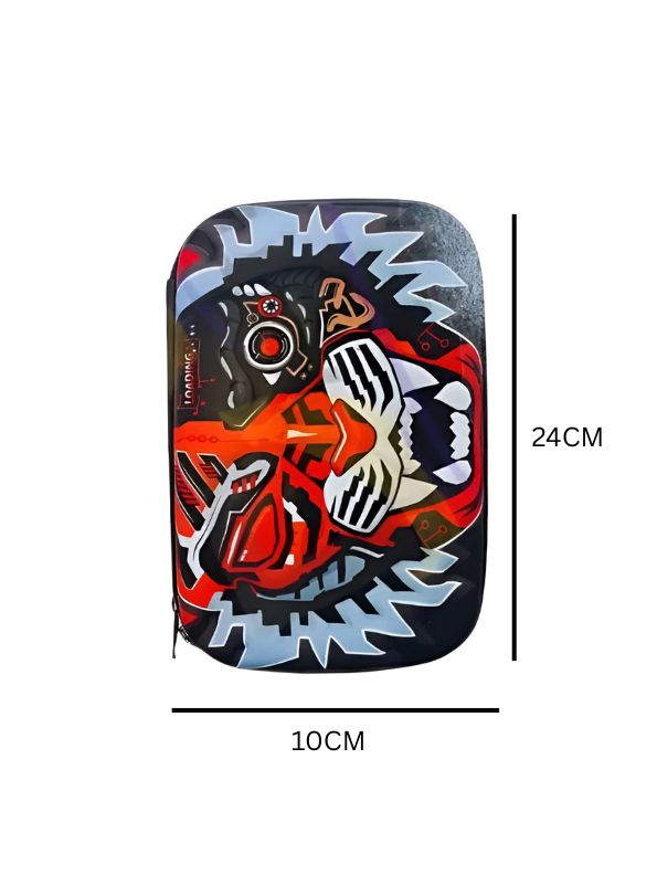 Red - MechaRoar – Robotic Tiger Face Pouch for Kids | Single Chain Pencil Case | Futuristic & Wild Animal Theme Bag NOV8743.