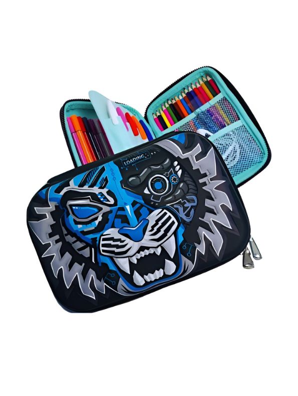 MechaRoar – Robotic Tiger Face Pouch for Kids | Single Chain Pencil Case | Futuristic & Wild Animal Theme Bag NOV8743.