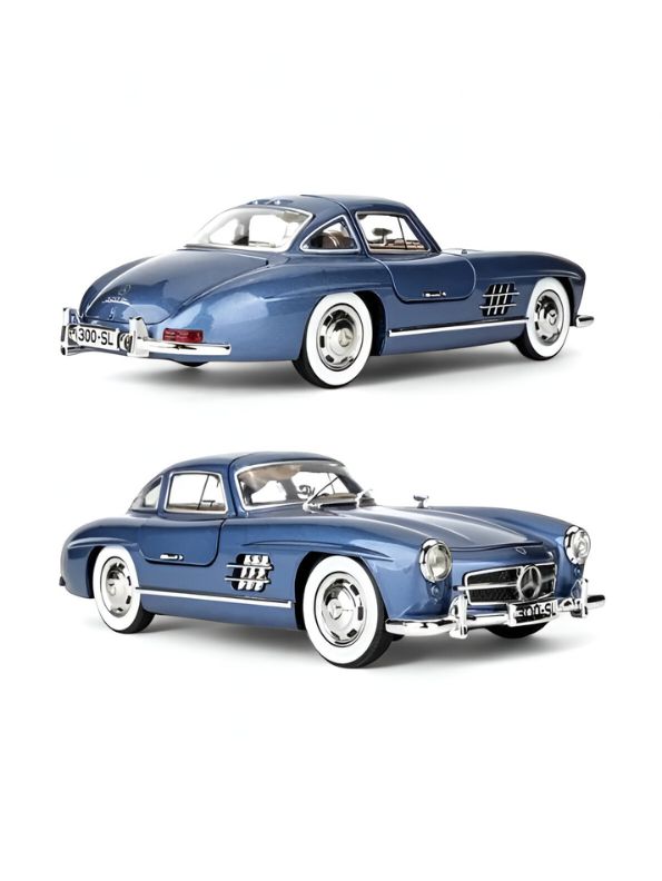 Mercedes Benz 300 SL Gullwing Model Diecast Car Scale 1:24 - Blue - Acrylic Transparent Box .