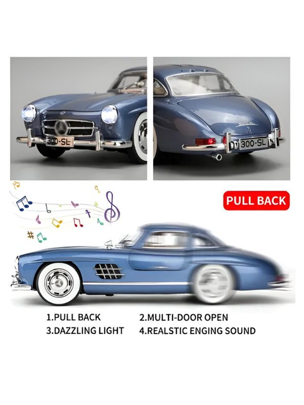 Mercedes Benz 300 SL Gullwing Model Diecast Car Scale 1:24 - Blue - Acrylic Transparent Box .