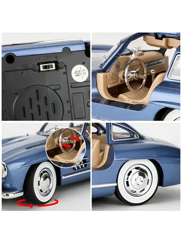 Mercedes Benz 300 SL Gullwing Model Diecast Car Scale 1:24 - Blue - Acrylic Transparent Box .