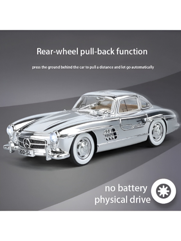 Silver - Mercedes Benz 300 SL Gullwing Metal Diecast Car Scale 1:36 TV5955.