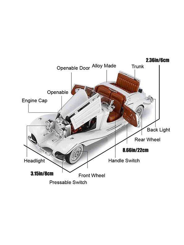 Mercedes Benz 500K Model 1:24 Scale Diecast Car - White Metal Collectible | NX-N-24 - Toyloft