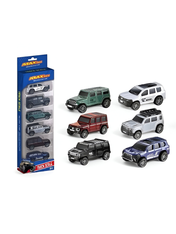 Metal Toy Cars Set of 6 | Pull Back Off-Road Vehicle Collection | Miniature SUV Model for Boys Ages LMI15381.