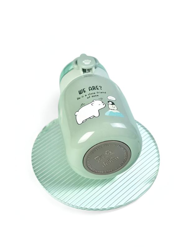 Green - Mia Cute Bear Print Water Bottle 350ml – Adorable Bear Lid Design, Leak-Proof & Portable NOV3293.