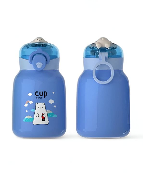 Blue - Mia Cute Bear Print Water Bottle 350ml – Adorable Bear Lid Design, Leak-Proof & Portable NOV3293.