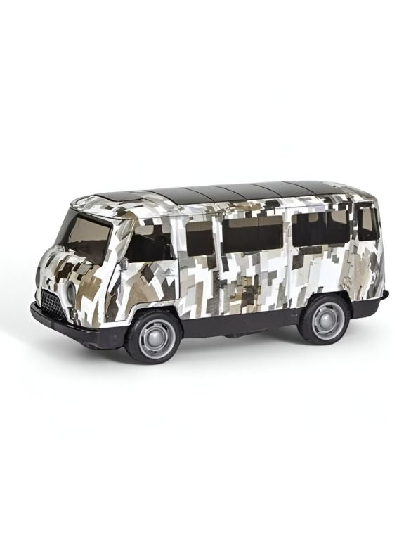 Military Print Minibus Die Cast Toy - Scale 1:36 Pull Back Action, Opening Doors, Durable Toy Model for Kids LMI15105.