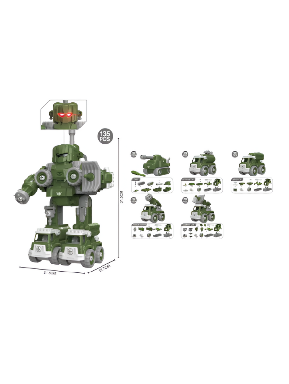 Military Robot Truck Toy – 5-in-1 Military Vehicles Transformation Robot Toys – STEM Lego Building Truck Set, Construction Toy for Boys LMI-ZY-LM907.