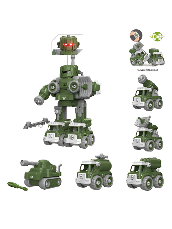Military Robot Truck Toy – 5-in-1 Military Vehicles Transformation Robot Toys – STEM Lego Building Truck Set, Construction Toy for Boys LMI-ZY-LM907.