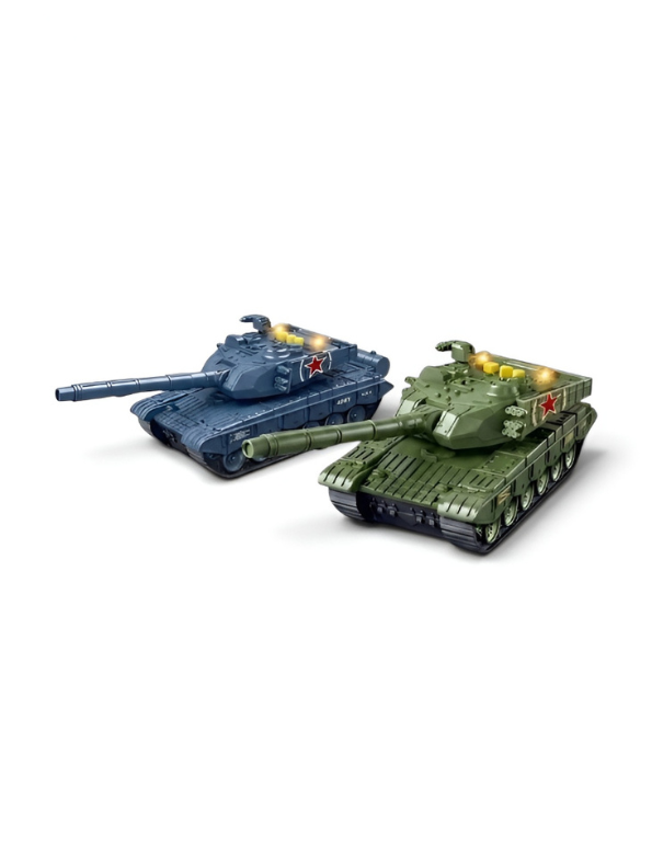 Pack Of 2 Military Tank Toy with 360-Degree Rotating Turret, Flashing Lights and Music – Interactive Diecast Army Tank Vehicle with Nursery Rhymes & Stories for Kids, Toddlers LMI16740