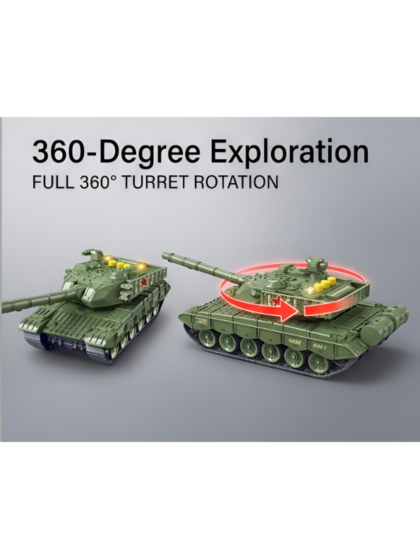 Pack Of 2 Military Tank Toy with 360-Degree Rotating Turret, Flashing Lights and Music – Interactive Diecast Army Tank Vehicle with Nursery Rhymes & Stories for Kids, Toddlers LMI16740